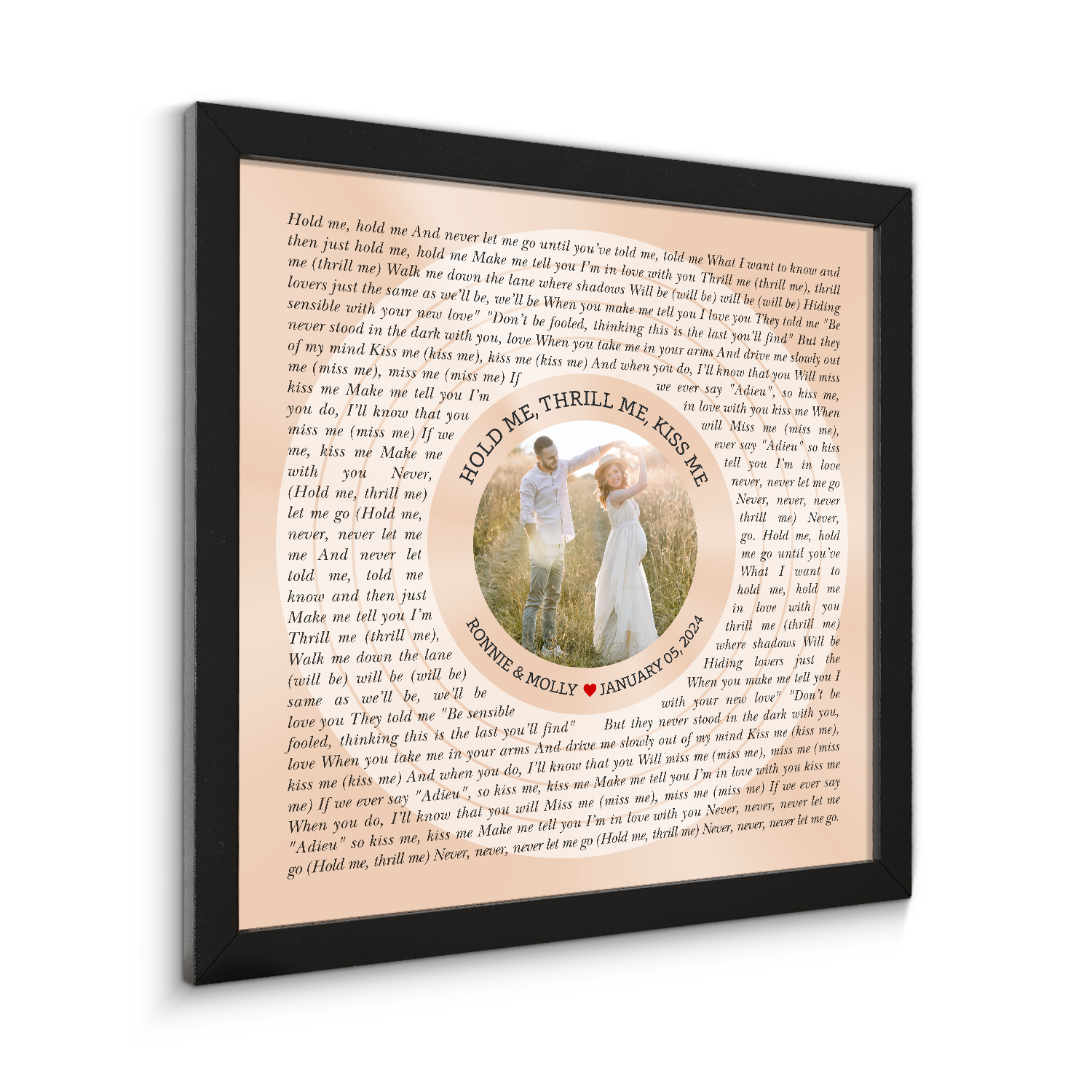 Circular Photo Sandy Framed Art Print, Personalized Song Lyrics & Name