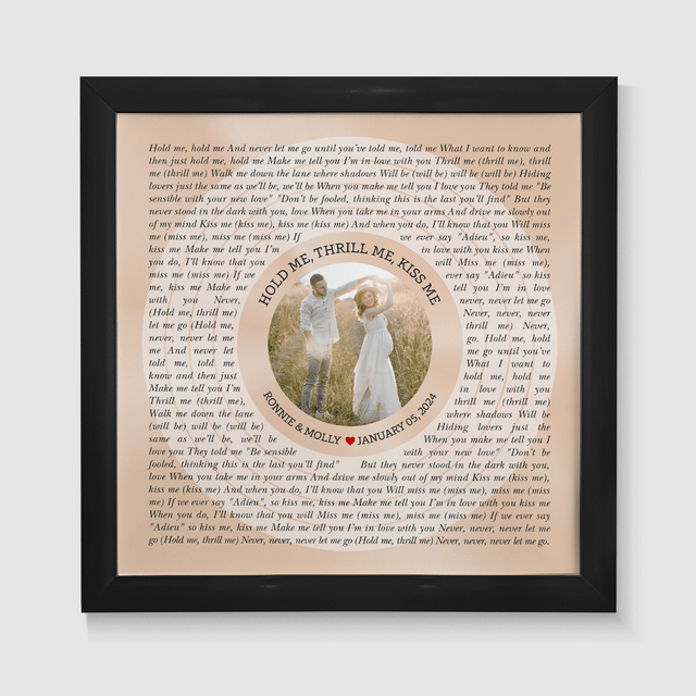 Circular Photo Sandy Framed Art Print, Personalized Song Lyrics & Name