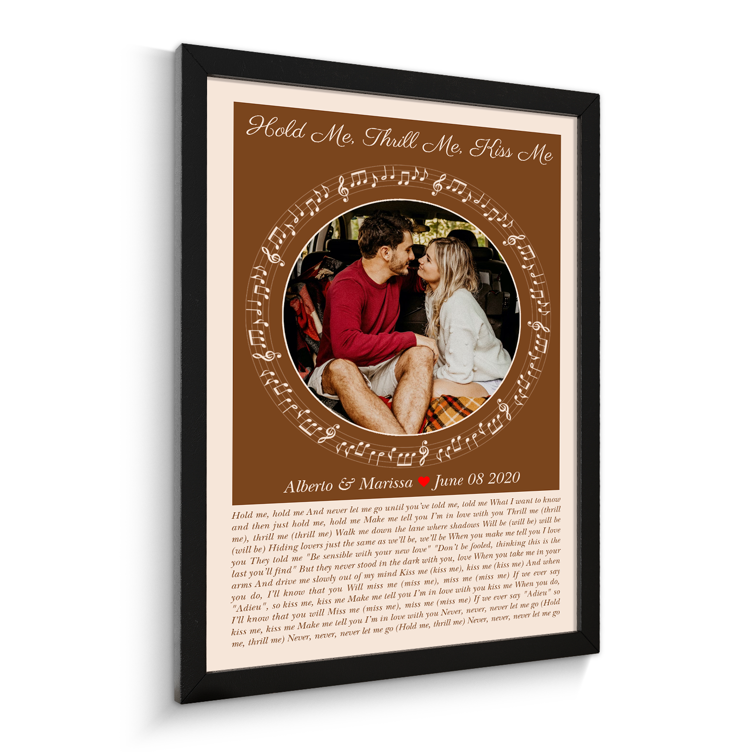 Circular Photo Sandy Framed Art Print, Custom Song Lyrics & Name