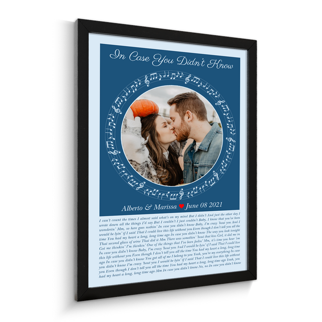 Circular Photo Ice Blue Framed Art Print, Custom Song Lyrics & Name