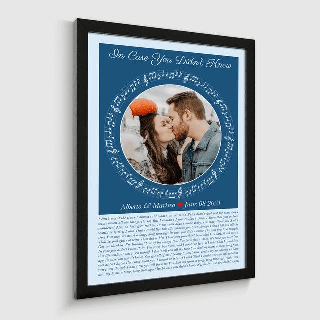 Circular Photo Ice Blue Framed Art Print, Custom Song Lyrics & Name