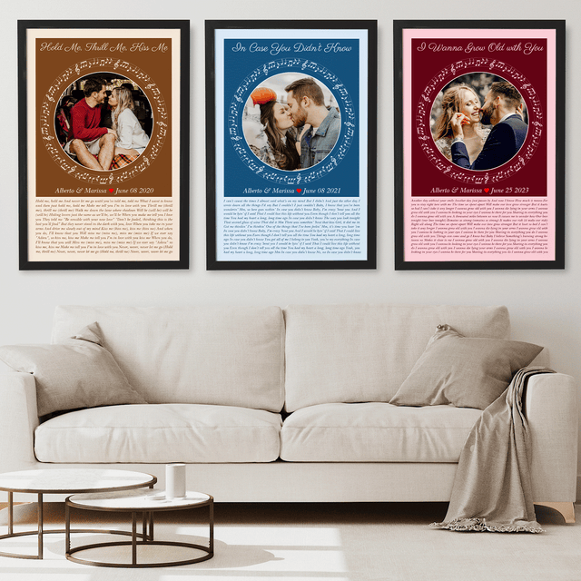 Circular Photo Ice Blue Framed Art Print, Custom Song Lyrics & Name