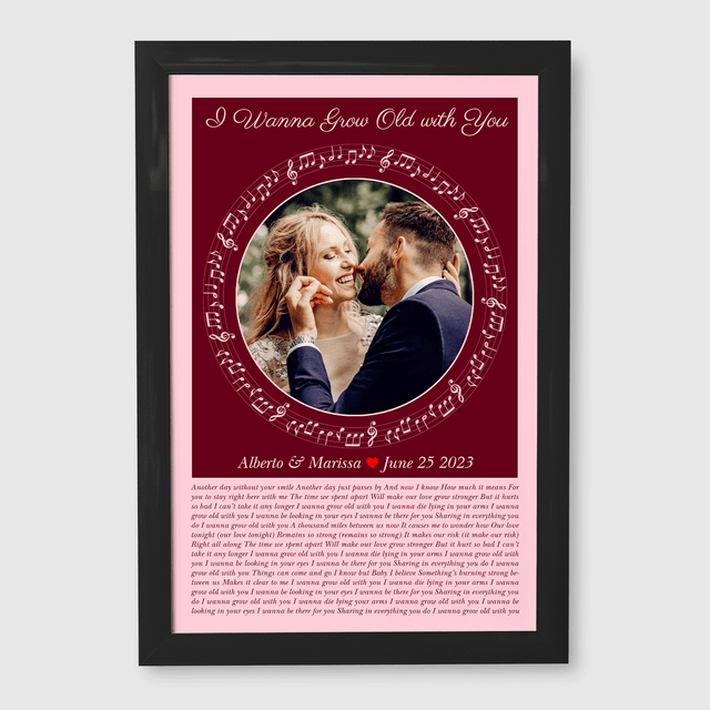 Circular Photo Tickled Pink Framed Art Print, Custom Song Lyrics & Name