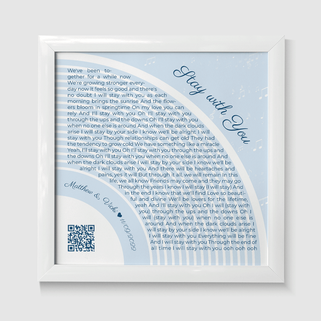 Custom Song Lyrics Wall Art With QR Code, Pastel Blue Framed Art Print