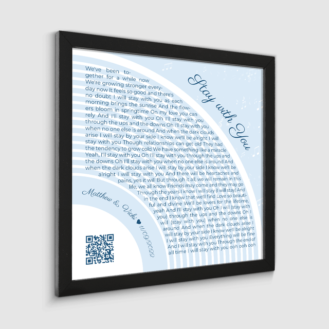 Custom Song Lyrics Wall Art With QR Code, Pastel Blue Framed Art Print