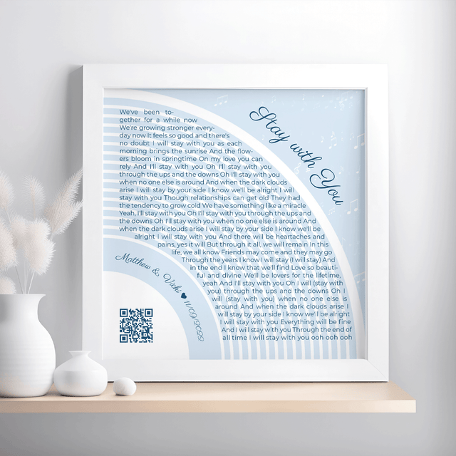 Custom Song Lyrics Wall Art With QR Code, Pastel Blue Framed Art Print