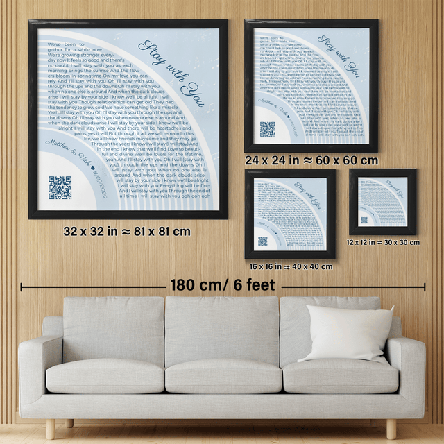 Custom Song Lyrics Wall Art With QR Code, Pastel Blue Framed Art Print