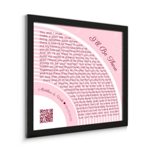 Custom Song Lyrics Wall Art With QR Code, Pastel Pink Framed Art Print