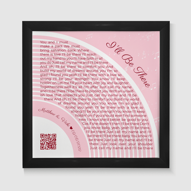 Custom Song Lyrics Wall Art With QR Code, Pastel Pink Framed Art Print