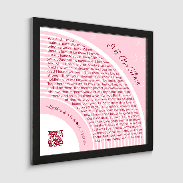 Custom Song Lyrics Wall Art With QR Code, Pastel Pink Framed Art Print