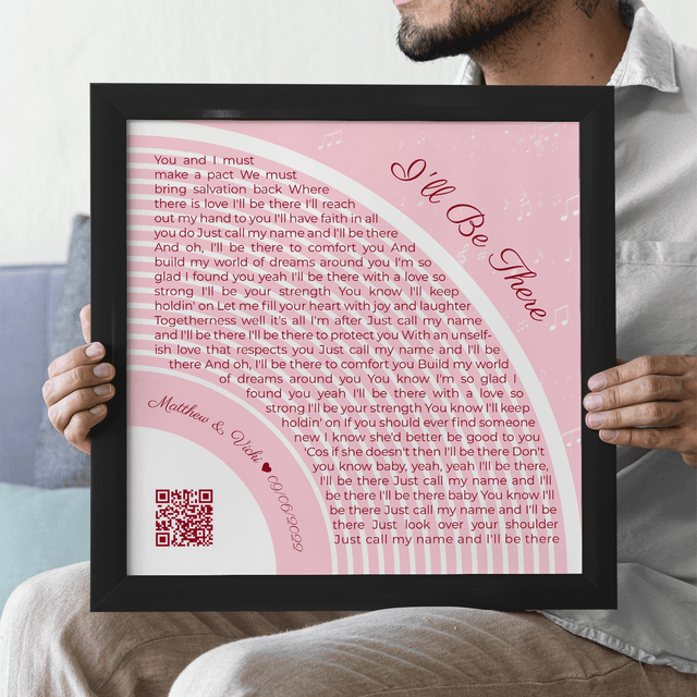 Custom Song Lyrics Wall Art With QR Code, Pastel Pink Framed Art Print