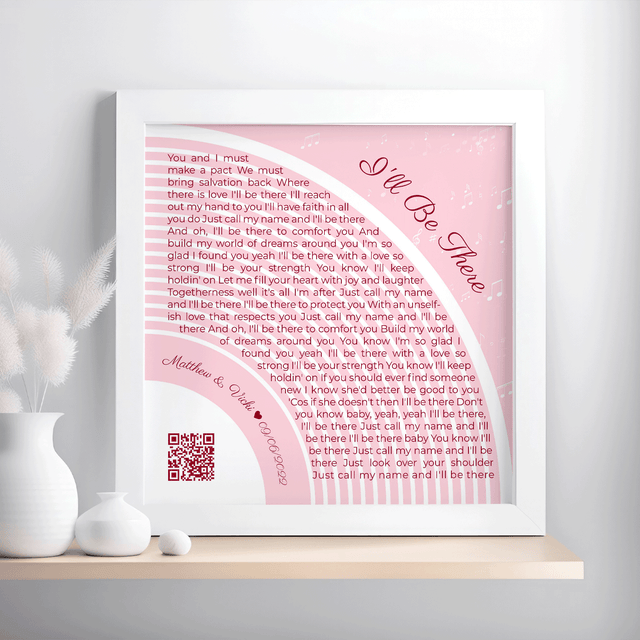 Custom Song Lyrics Wall Art With QR Code, Pastel Pink Framed Art Print