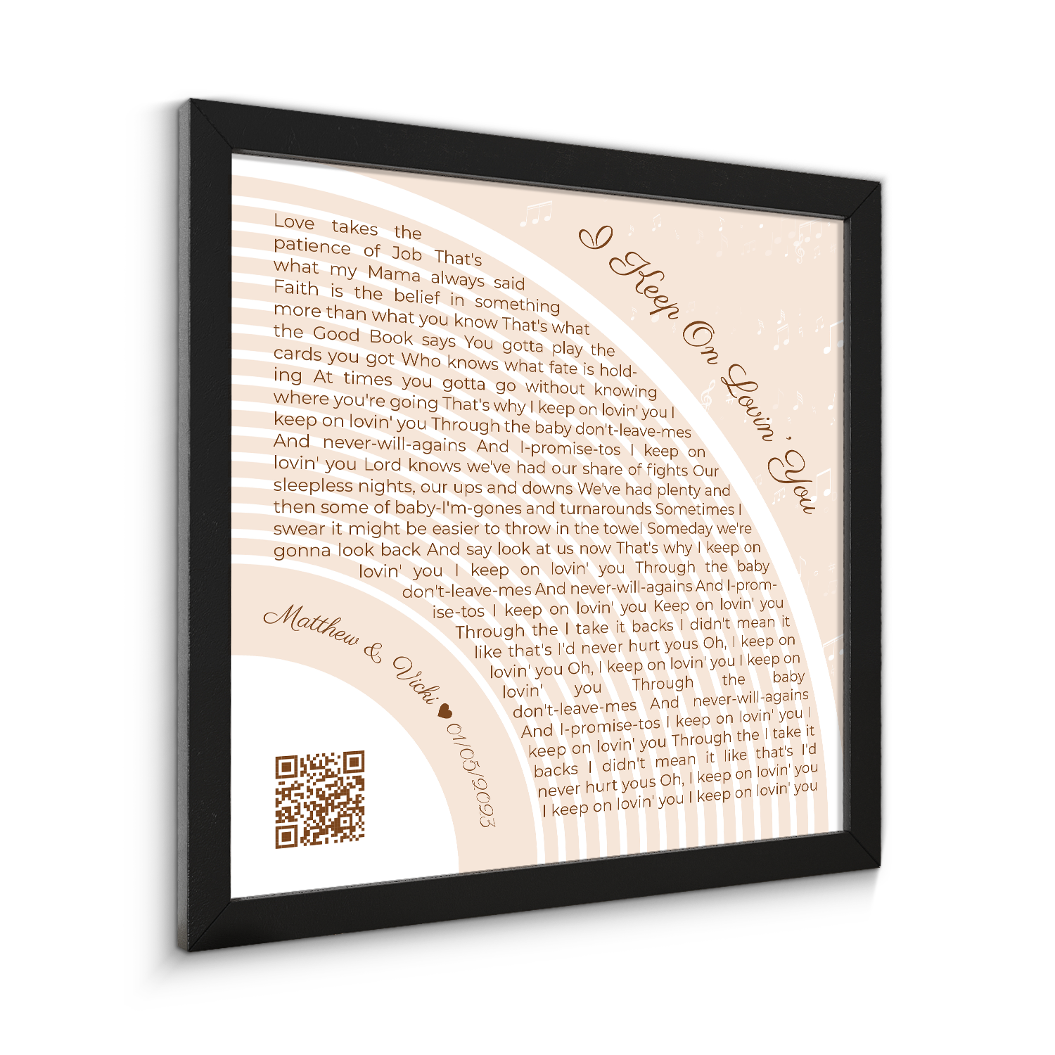Custom Song Lyrics Wall Art With QR Code, Pastel Sand Framed Art Print