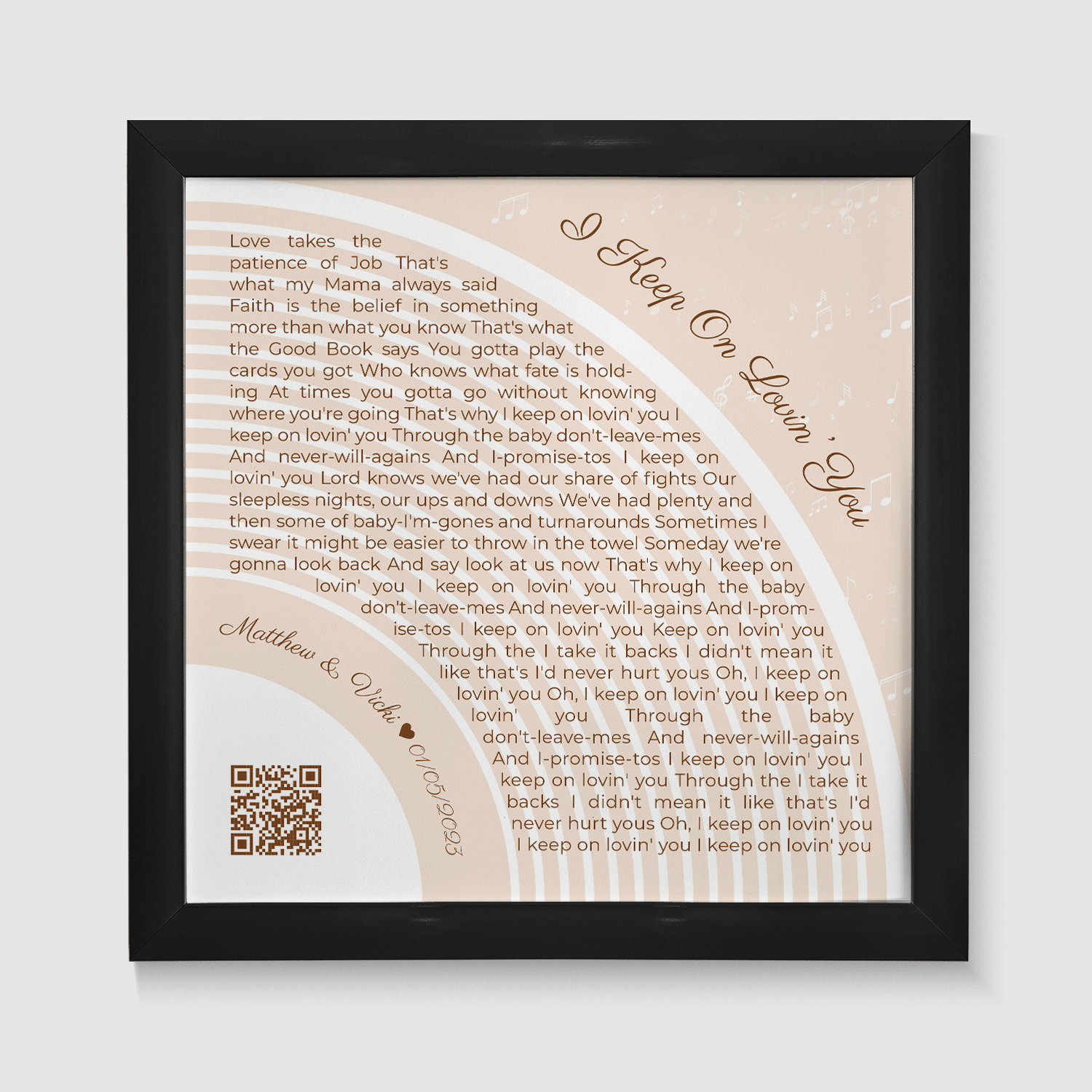 Custom Song Lyrics Wall Art With QR Code, Pastel Sand Framed Art Print