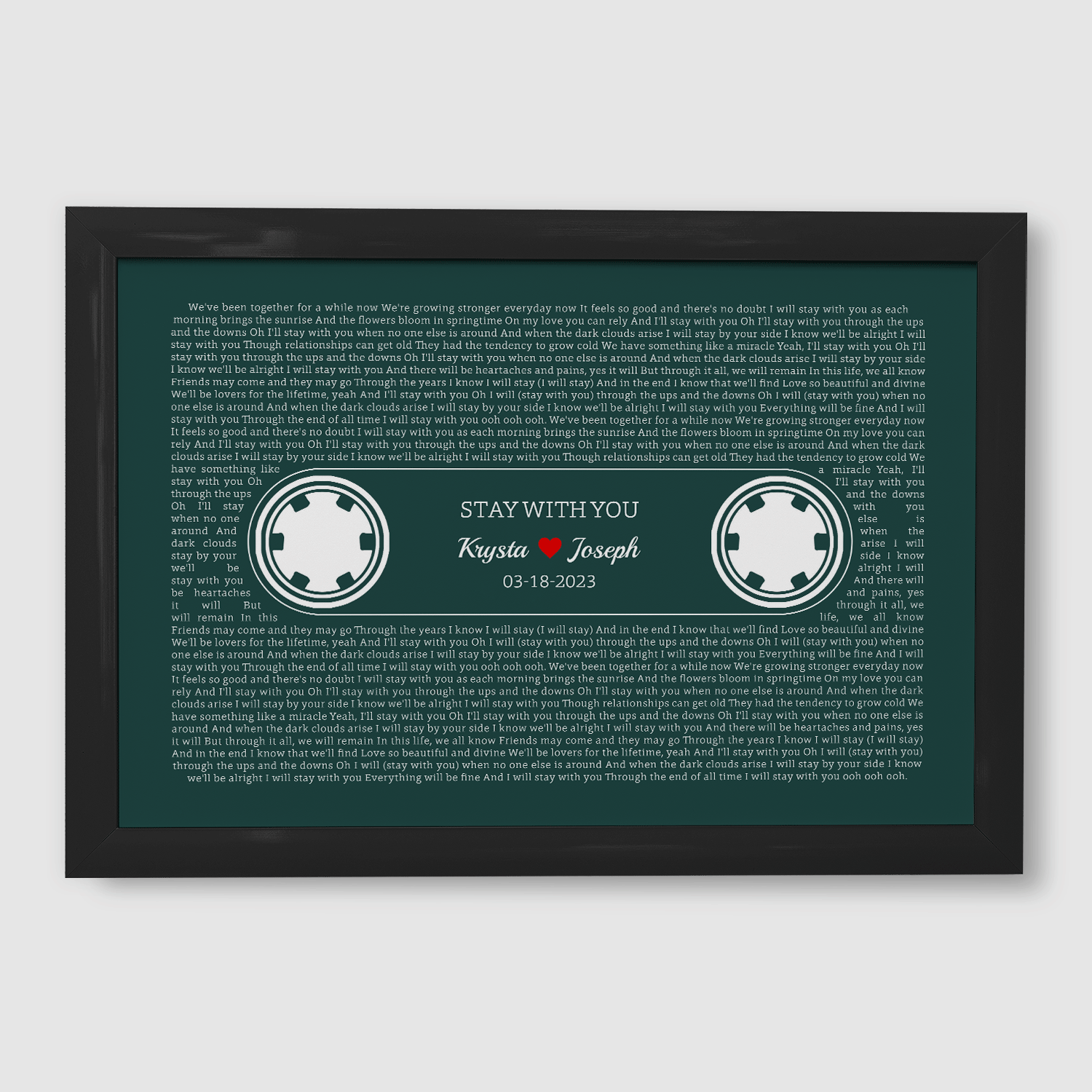 Forest Green Retro Cassette Tape Design, Personalized Song Lyrics Framed Art Print