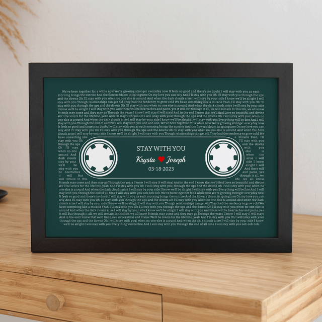 Forest Green Retro Cassette Tape Design, Personalized Song Lyrics Framed Art Print