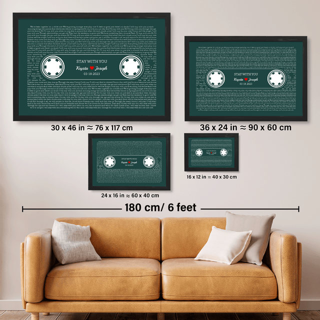 Forest Green Retro Cassette Tape Design, Personalized Song Lyrics Framed Art Print