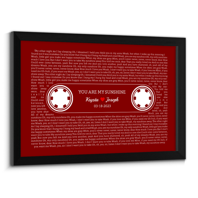 Maroon Retro Cassette Tape Design, Personalized Song Lyrics Framed Art Print