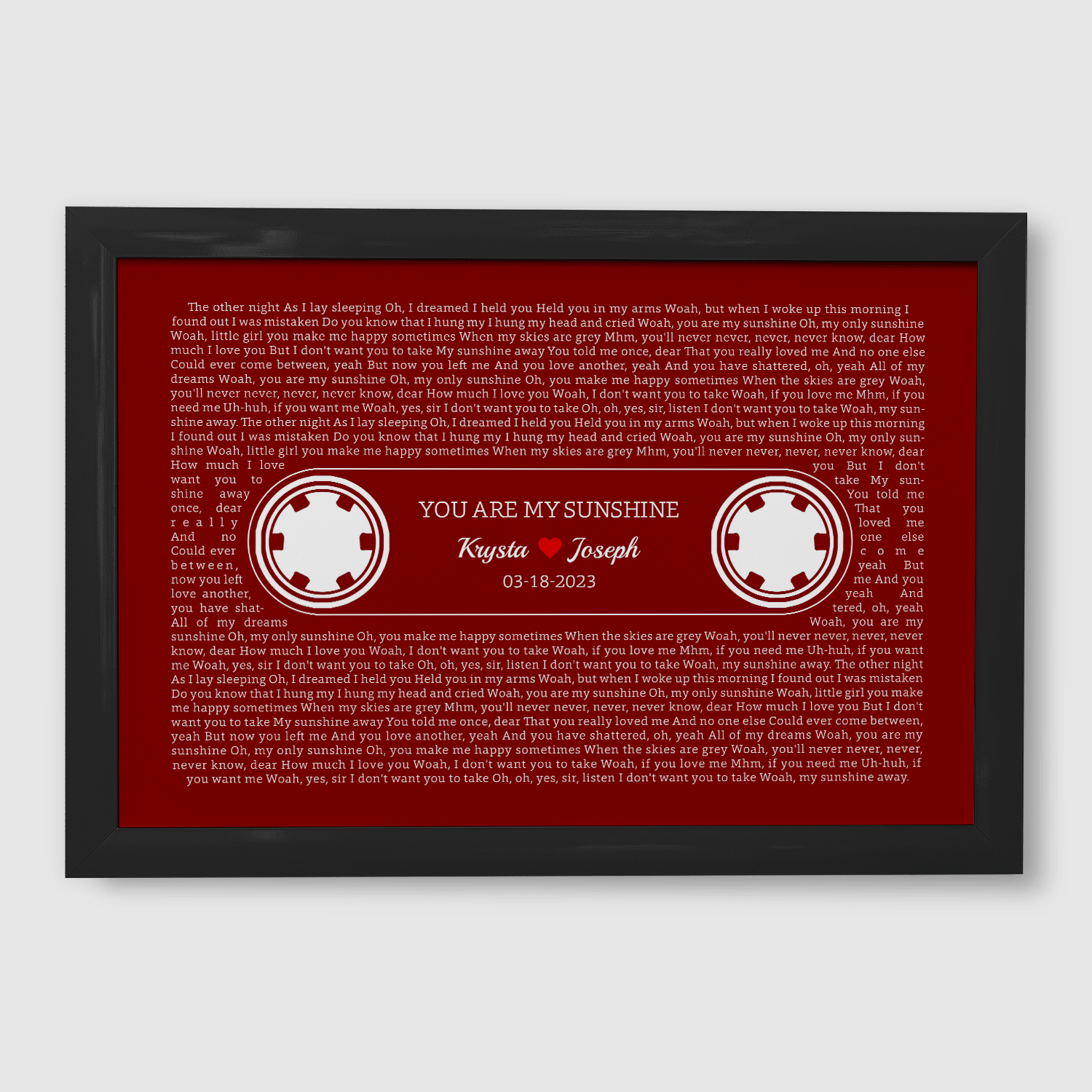 Maroon Retro Cassette Tape Design, Personalized Song Lyrics Framed Art Print