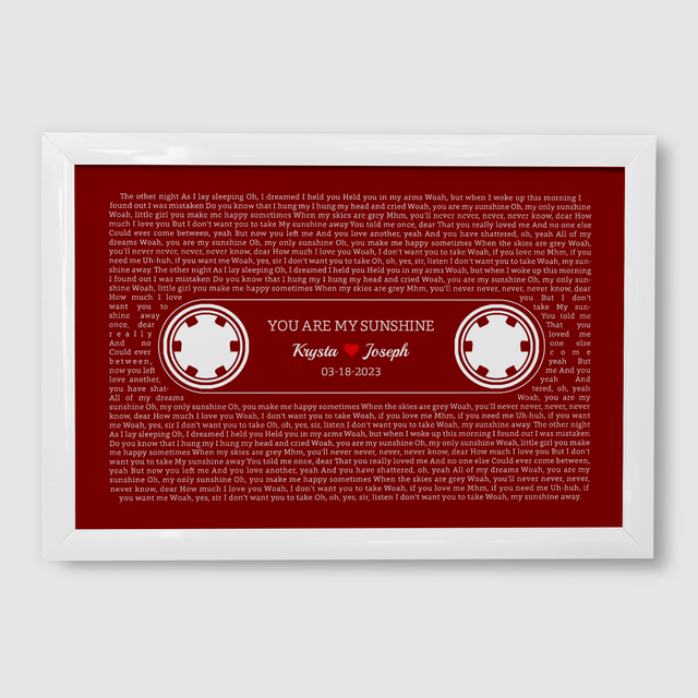 Maroon Retro Cassette Tape Design, Personalized Song Lyrics Framed Art Print