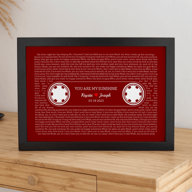 Maroon Retro Cassette Tape Design, Personalized Song Lyrics Framed Art Print