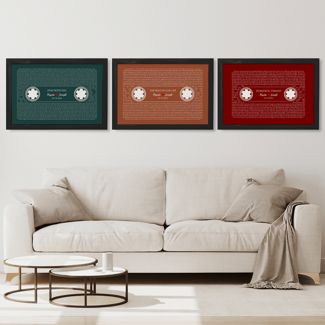 Maroon Retro Cassette Tape Design, Personalized Song Lyrics Framed Art Print