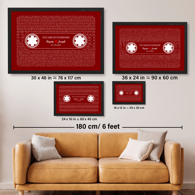 Maroon Retro Cassette Tape Design, Personalized Song Lyrics Framed Art Print