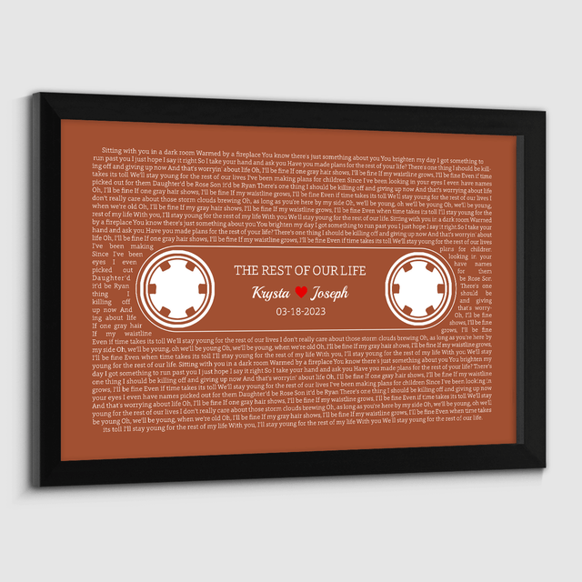 Orange Retro Cassette Tape, Personalized Song Lyrics Framed Art Print