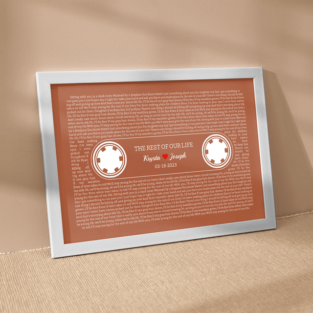 Orange Retro Cassette Tape, Personalized Song Lyrics Framed Art Print