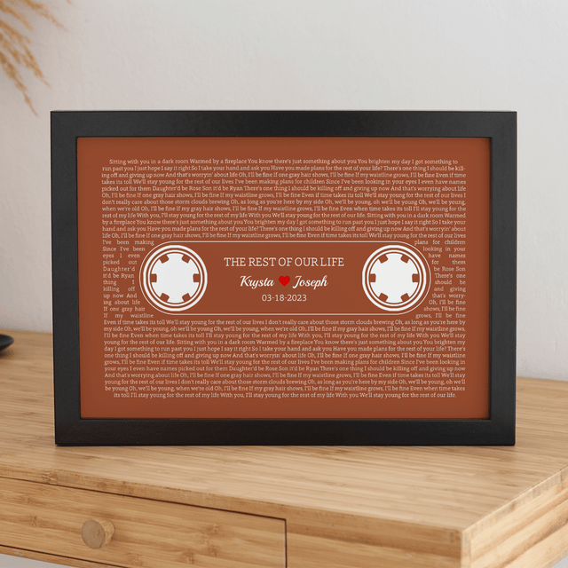 Orange Retro Cassette Tape, Personalized Song Lyrics Framed Art Print