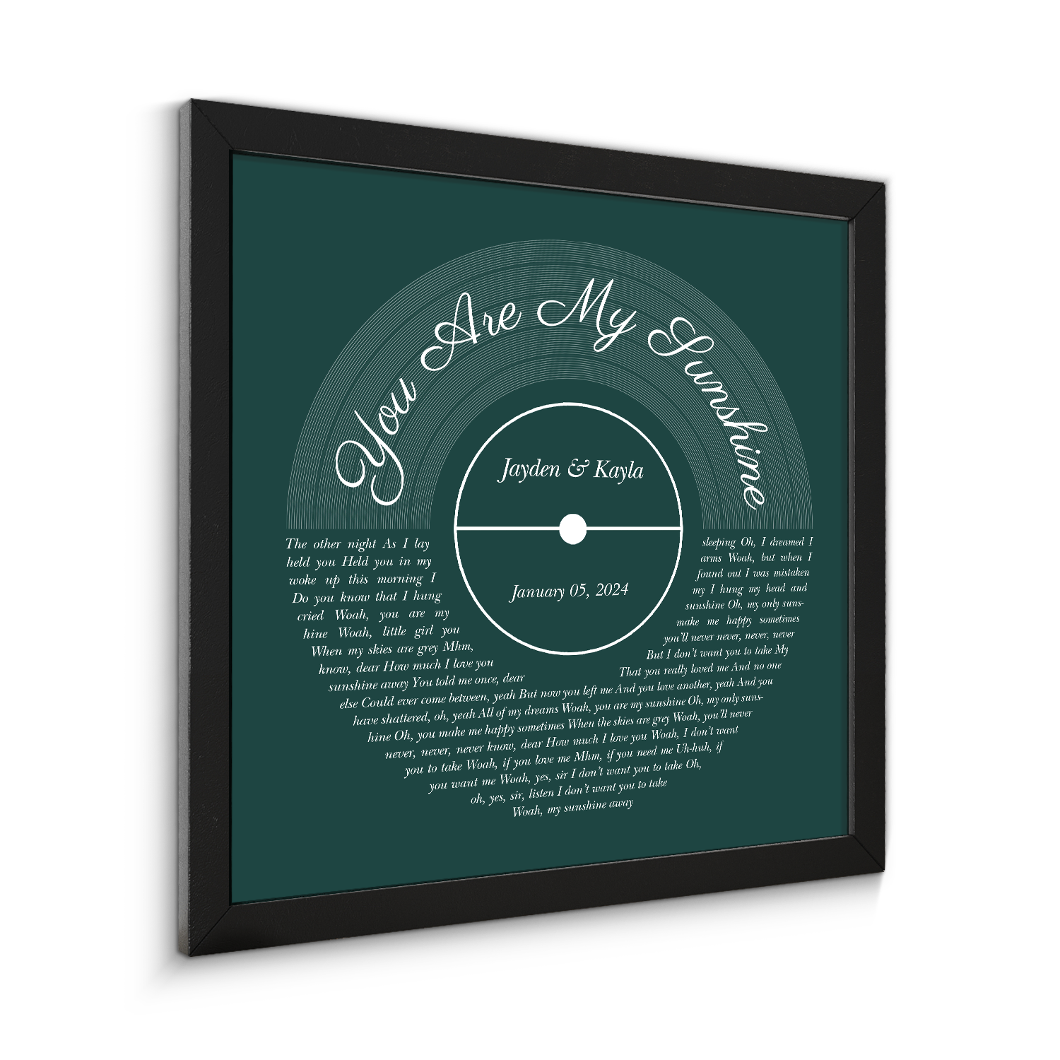 Forest Green Framed Art Print, Custom Song Lyrics & Name