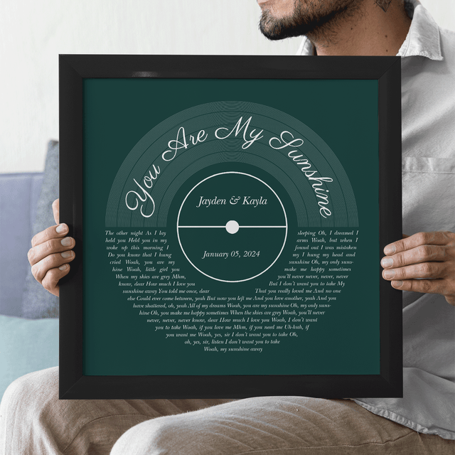 Forest Green Framed Art Print, Custom Song Lyrics & Name