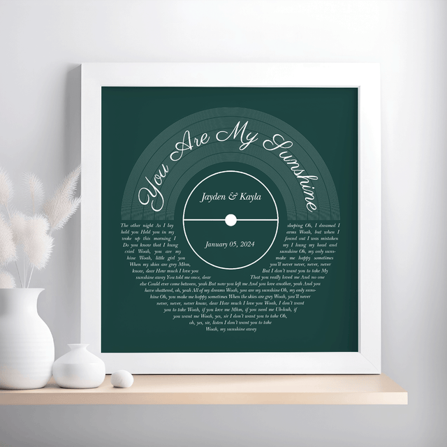 Forest Green Framed Art Print, Custom Song Lyrics & Name