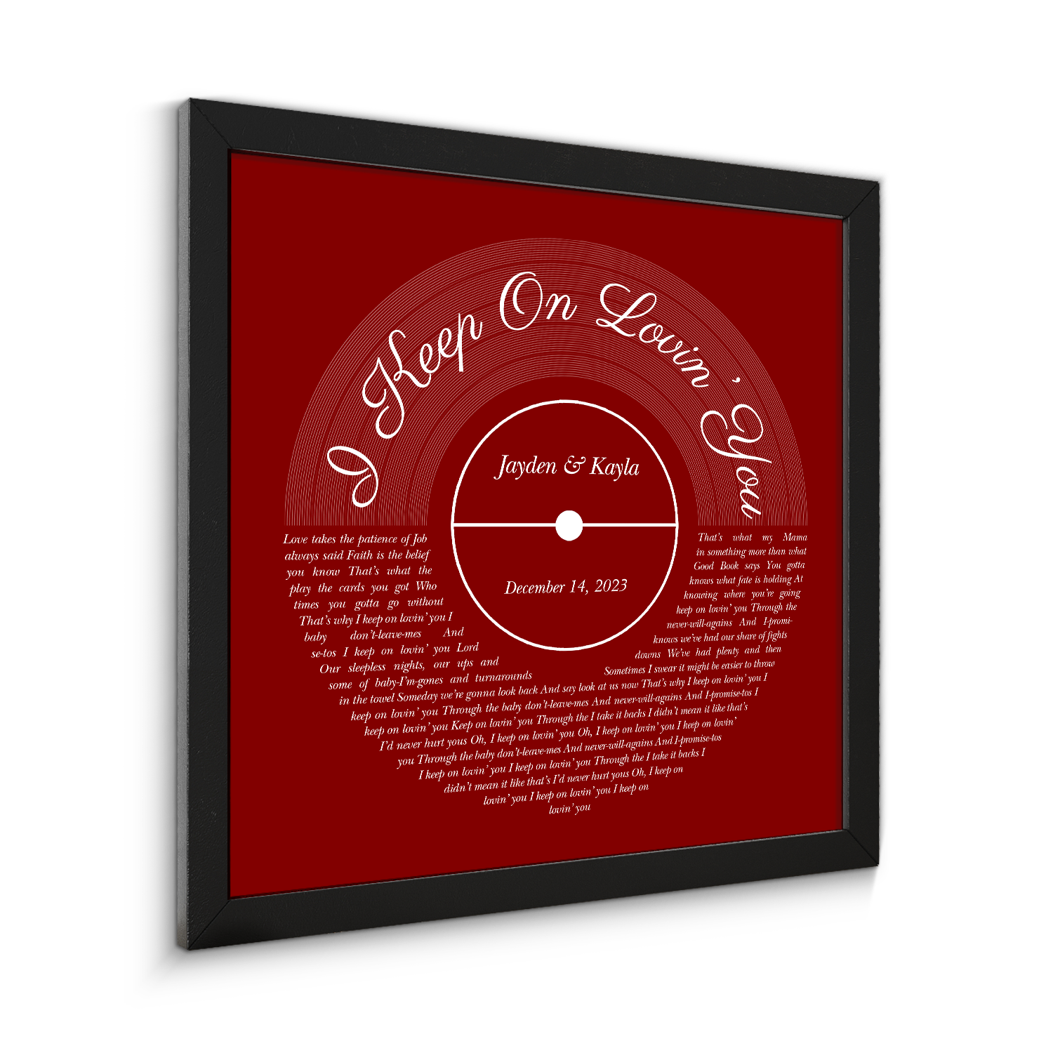 Minimalist Antique Maroon Framed Square Wall Art, Custom Song Lyrics & Name