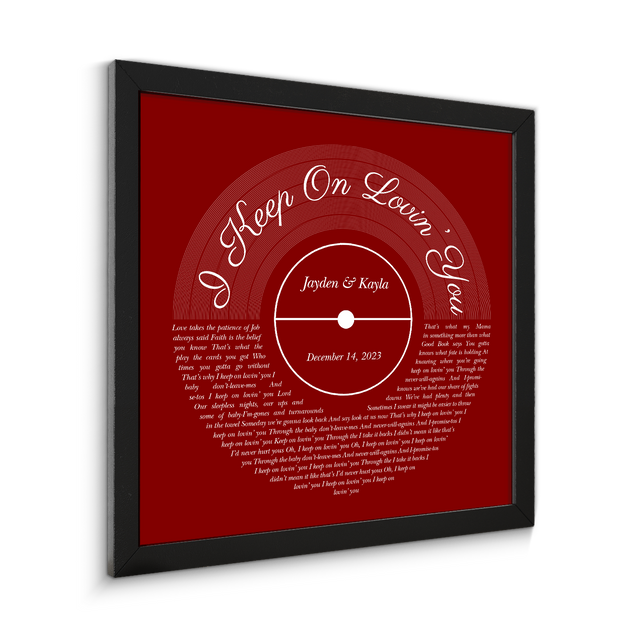 Minimalist Antique Maroon Framed Square Wall Art, Custom Song Lyrics & Name