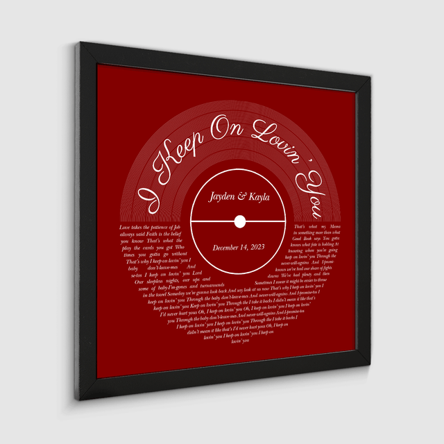 Minimalist Antique Maroon Framed Square Wall Art, Custom Song Lyrics & Name