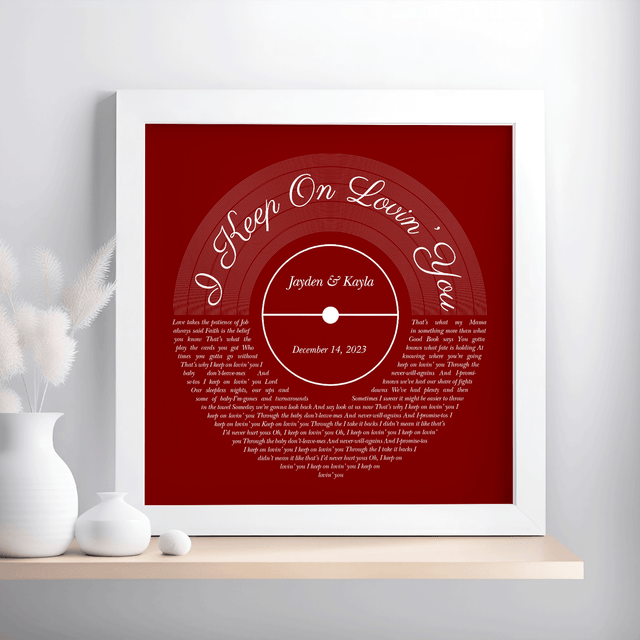 Minimalist Antique Maroon Framed Square Wall Art, Custom Song Lyrics & Name