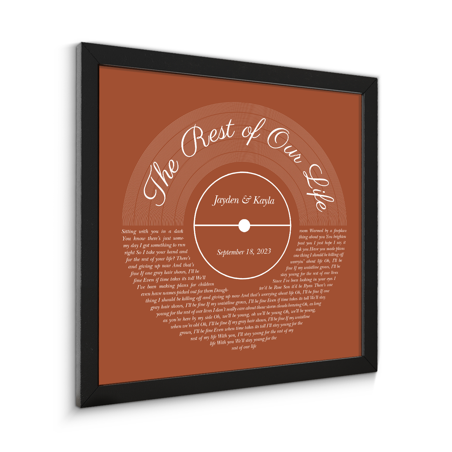 Rusty Orange Framed Square Wall Art, Custom Song Lyrics & Name