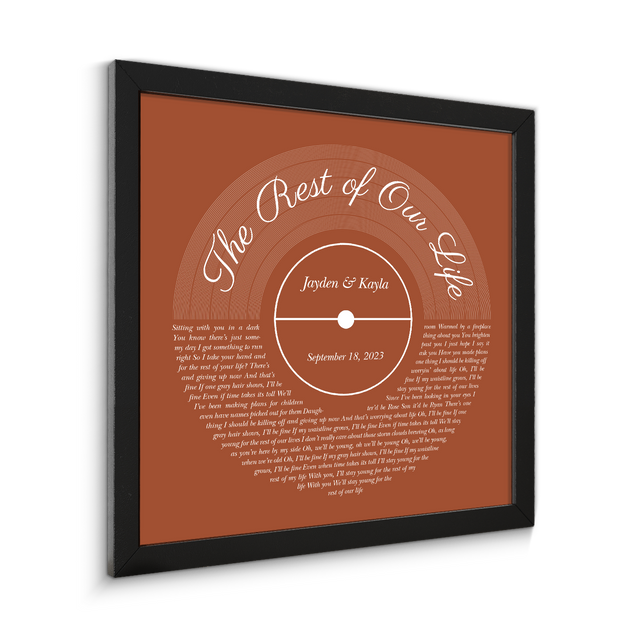 Rusty Orange Framed Square Wall Art, Custom Song Lyrics & Name