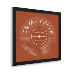 Rusty Orange Framed Square Wall Art, Custom Song Lyrics & Name