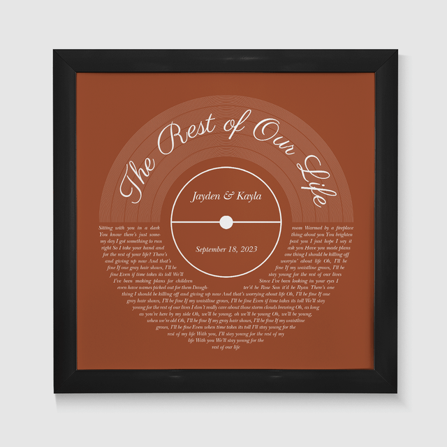 Rusty Orange Framed Square Wall Art, Custom Song Lyrics & Name