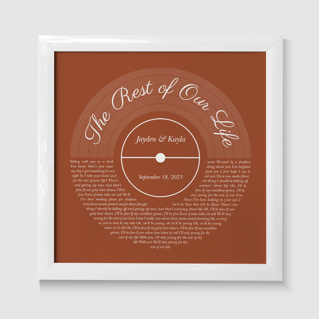 Rusty Orange Framed Square Wall Art, Custom Song Lyrics & Name