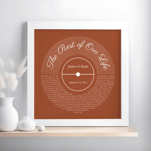 Rusty Orange Framed Square Wall Art, Custom Song Lyrics & Name