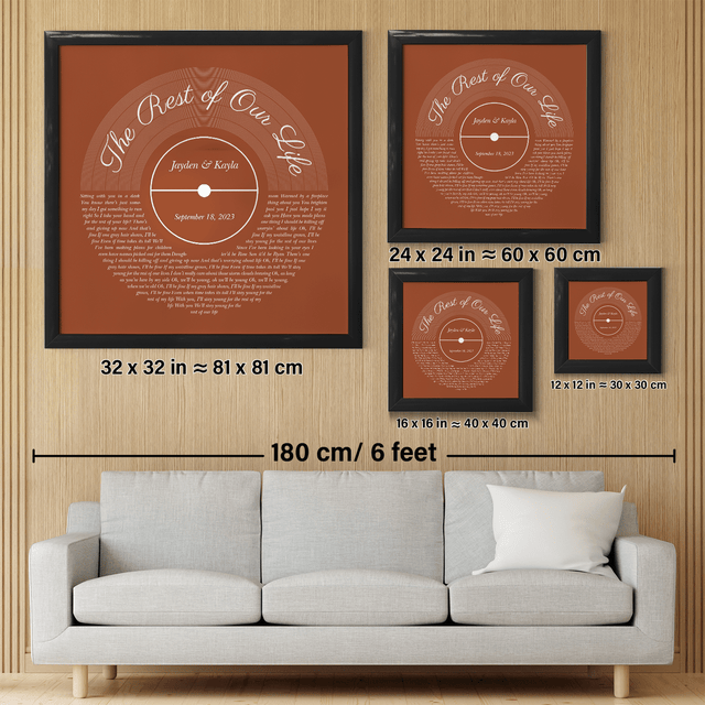 Rusty Orange Framed Square Wall Art, Custom Song Lyrics & Name