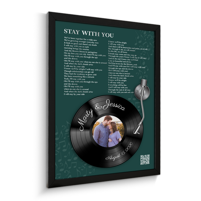 Personalized Song Lyrics Frame Art Print, Forest Green Vinyl Record Lyrics