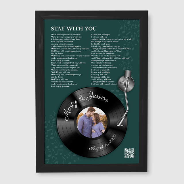 Personalized Song Lyrics Frame Art Print, Forest Green Vinyl Record Lyrics