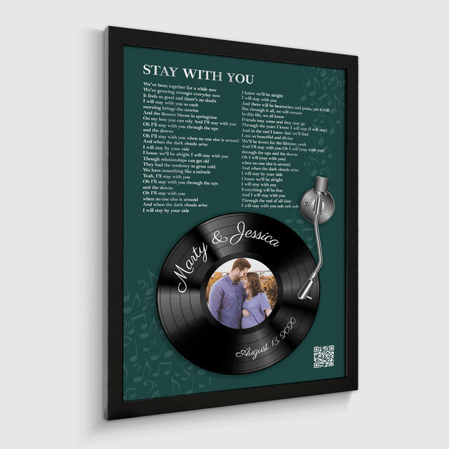 Personalized Song Lyrics Frame Art Print, Forest Green Vinyl Record Lyrics