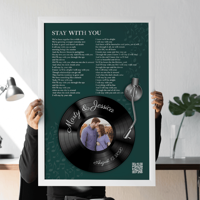 Personalized Song Lyrics Frame Art Print, Forest Green Vinyl Record Lyrics