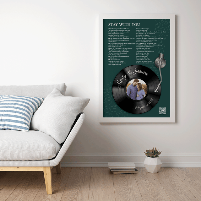 Personalized Song Lyrics Frame Art Print, Forest Green Vinyl Record Lyrics