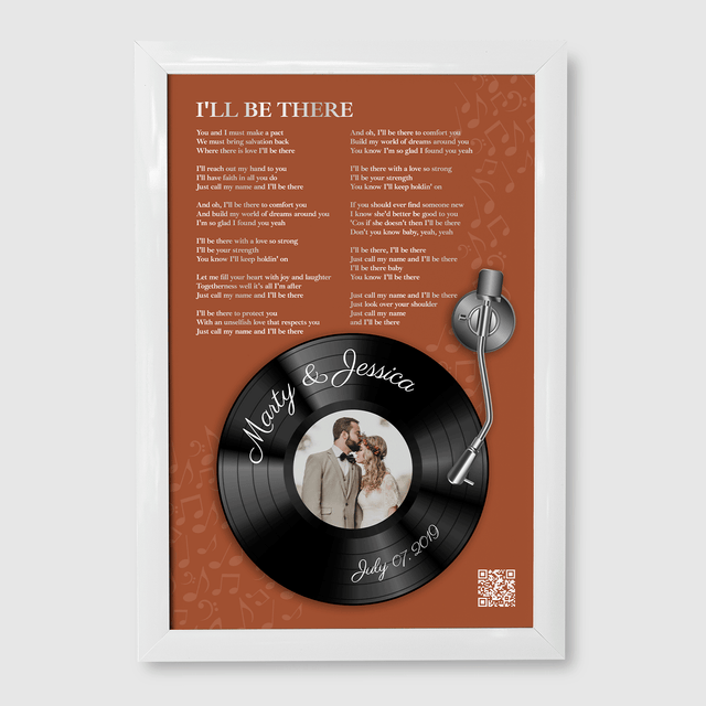 Rusti Orange Vinyl Record Lyrics Framed Art Print, Custom Song & Name